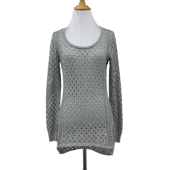 Rock & Republic Perforated Sweater Womens S Small Silver All Over Cutout Stretch - Picture 1 of 10